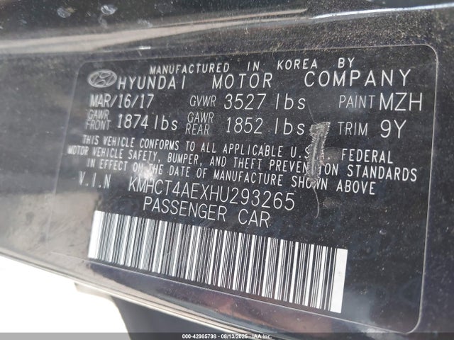Hyundai 2017 2017 KMHCT4AEXHU293265 Image 9