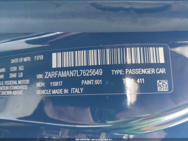 2020 ALFA ROMEO GIULIA ZARFAMAN7L7625649 Photo 8