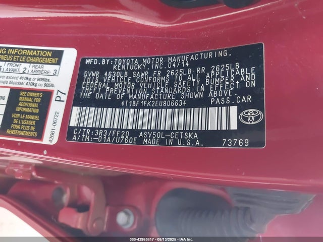 Toyota 2ar-fe 2014 4T1BF1FK2EU806634 Image 9