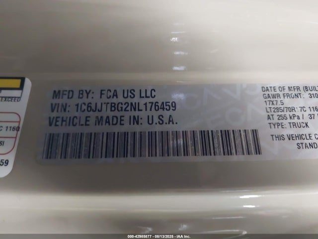 Jeep Gladiator 2022 1C6JJTBG2NL176459 Image 9