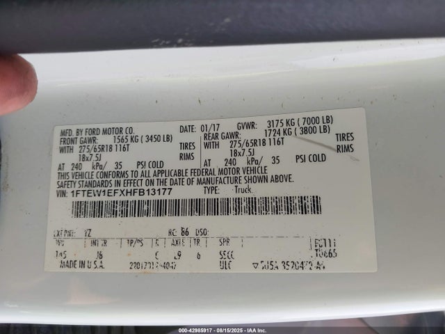 1FTEW1EFXHFB13177 Ford F-150 Xlt