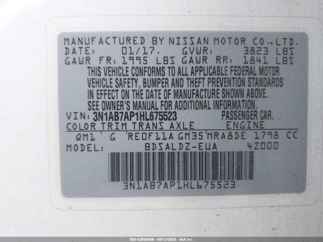 3N1AB7AP1HL675523 Nissan Sentra