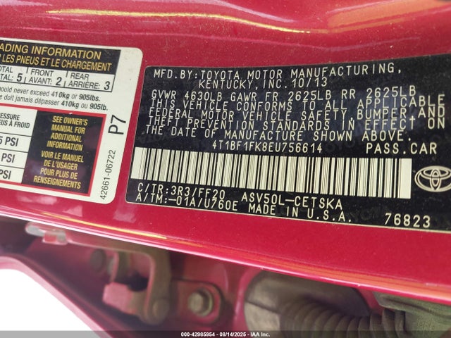 Toyota 2ar-fe 2014 4T1BF1FK8EU756614 Image 9