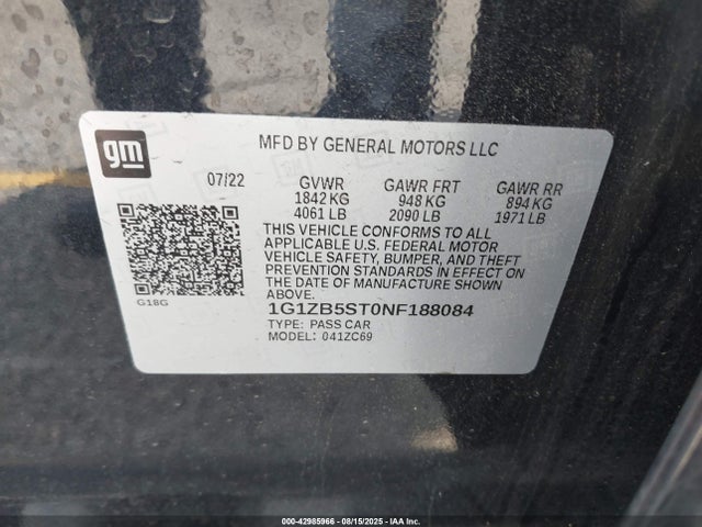 1G1ZB5ST0NF188084 Chevrolet lfv - direct injection, variable valve timing, gen 1 gmna