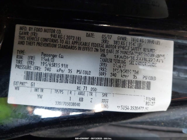 Ford 2.0l gdi 2017 1FADP3E2XHL277473 Image 9