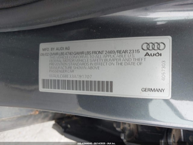 2003 AUDI A4 WAULC68E33A191707 Photo 8