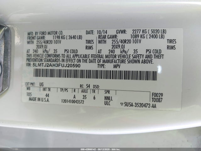 5LMTJ2AH3FUJ20590 Lincoln 2015