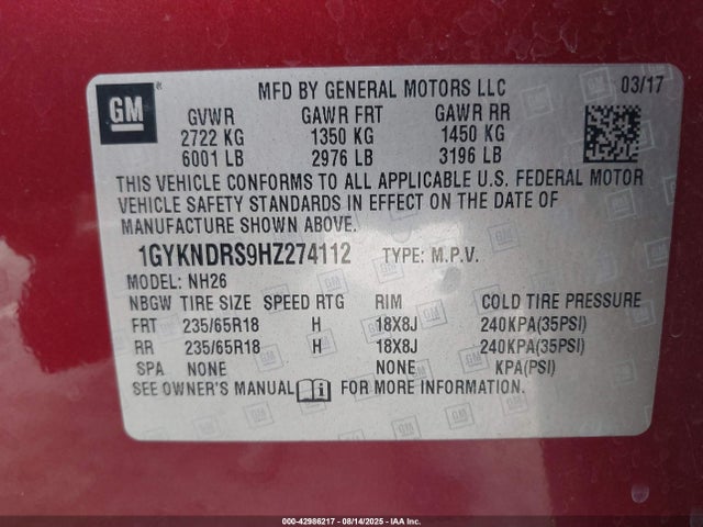 2017 CADILLAC XT5 1GYKNDRS9HZ274112 Photo 8