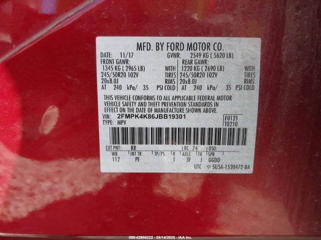 Ford Edge 2018 2FMPK4K86JBB19301 Image 9