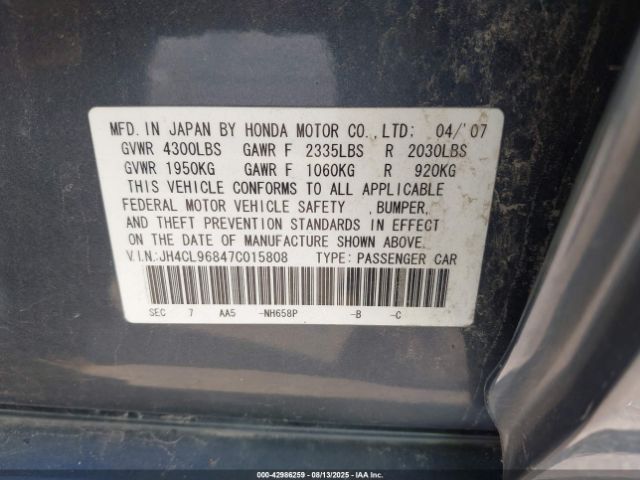 2007 ACURA TSX JH4CL96847C015808 Photo 8