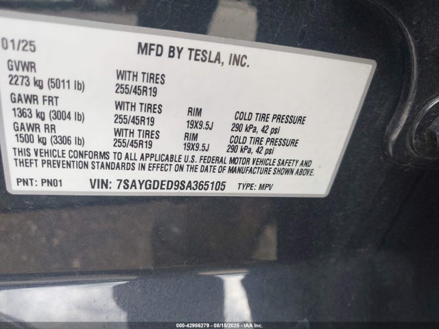 2025 TESLA MODEL Y 7SAYGDED9SA365105 Photo 8