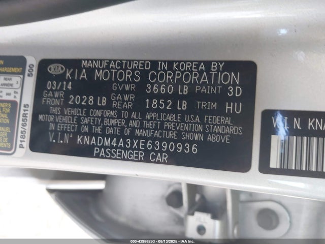 KNADM4A3XE6390936 KIA dohc gamma