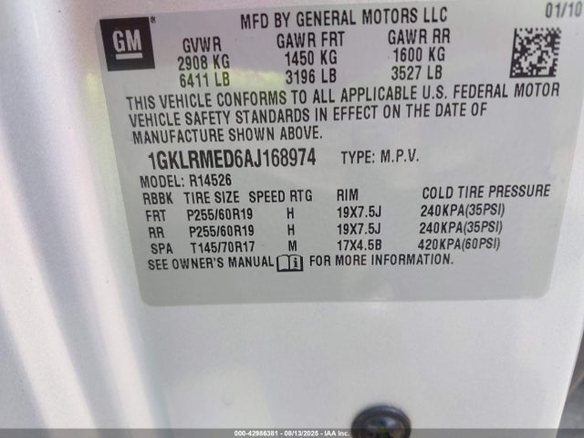 Продаж на аукціоні авто 2010 Gmc Acadia Slt-1, vin: 1GKLRMED6AJ168974, номер лоту: 42986381