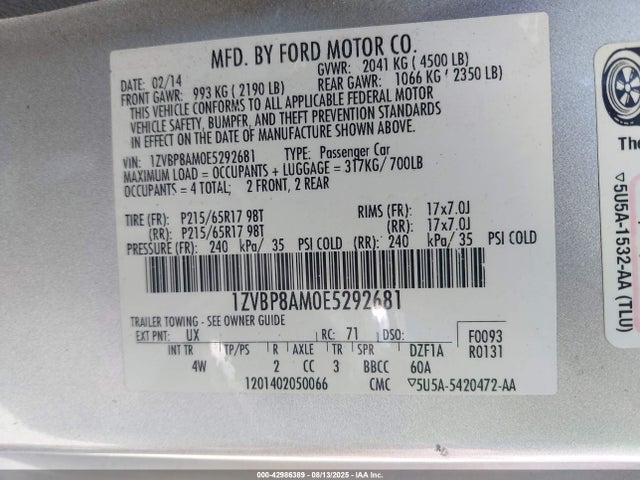 1ZVBP8AM0E5292681 Ford 2014