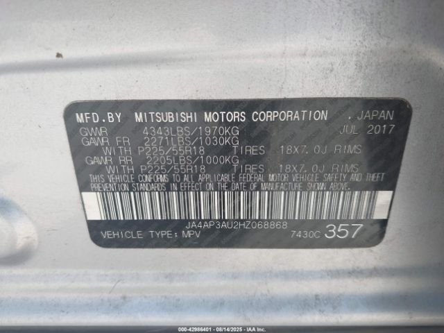 2017 MITSUBISHI OUTLANDER SPORT JA4AP3AU2HZ068868 Photo 8