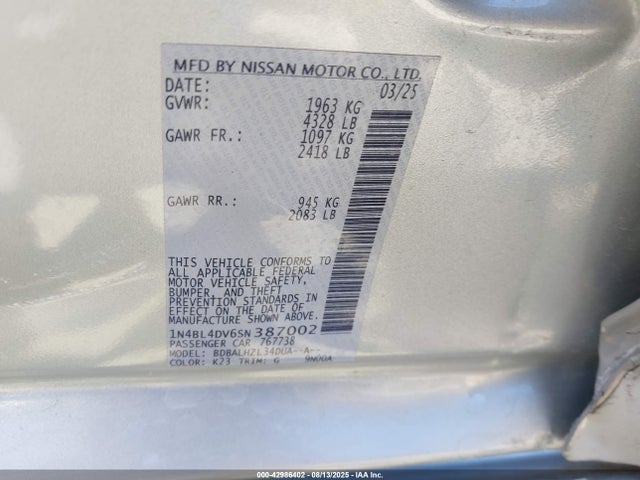 Nissan 2025 2025 1N4BL4DV6SN387002 Image 9