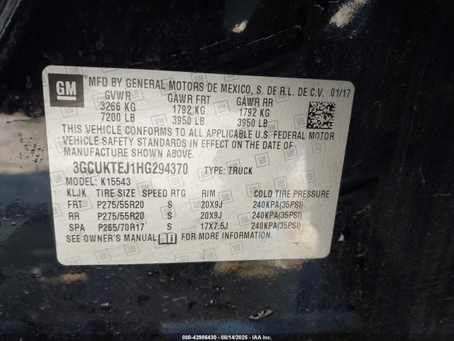 3GCUKTEJ1HG294370 Chevrolet l86 - sidi: spark ignited direct injection, vvt: variable valve timing, afm, e85 max, alum