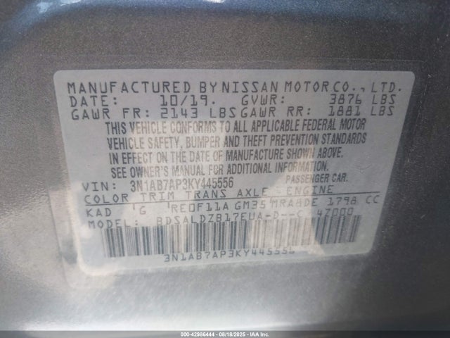 3N1AB7AP3KY445556 Nissan 2019