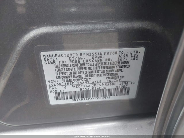 3N1AB7APXHY203971 Nissan Sentra