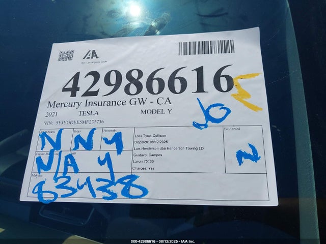 5YJYGDEE5MF231736 Tesla Model Y