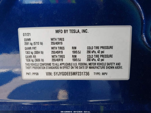 5YJYGDEE5MF231736 Tesla Model Y