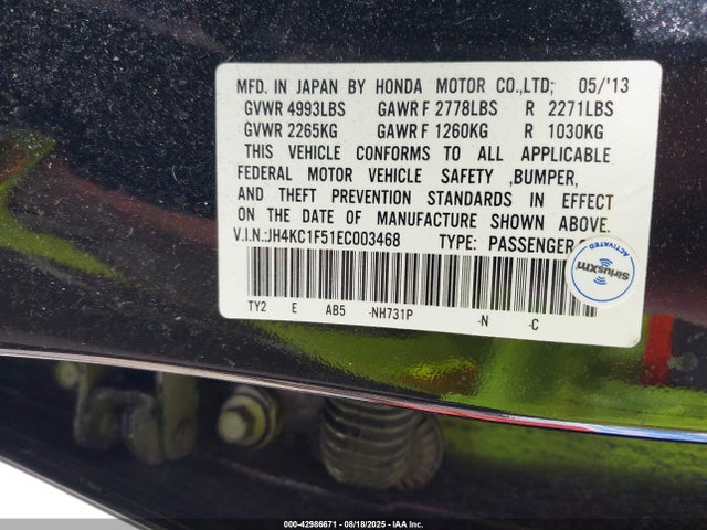 Acura j35y4 2014 JH4KC1F51EC003468 Image 9