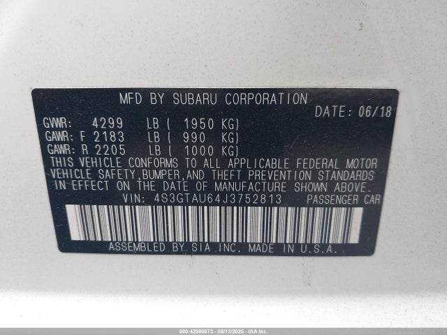 4S3GTAU64J3752813 Subaru 2018