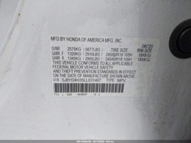 2020 ACURA MDX 5J8YD4H35LL031407 Photo 8
