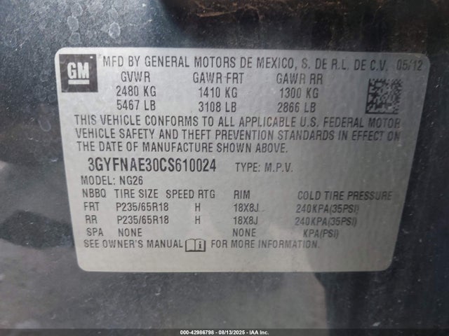 2012 CADILLAC SRX 3GYFNAE30CS610024 Photo 8
