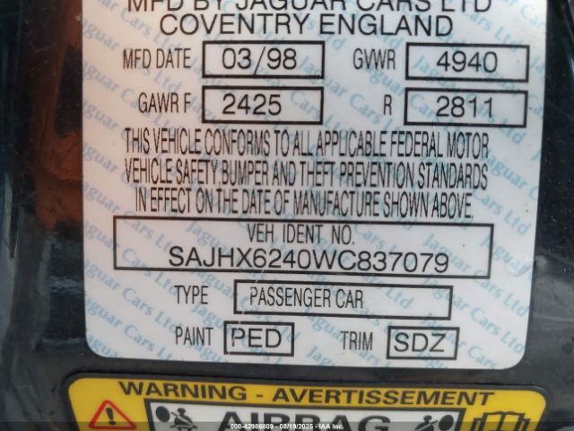 1998 JAGUAR XJ8 SAJHX6240WC837079 Photo 8