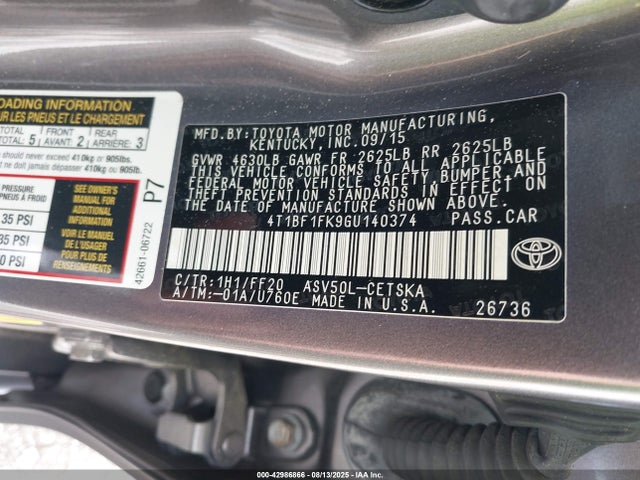 Toyota 2ar-fe 2016 4T1BF1FK9GU140374 Image 9