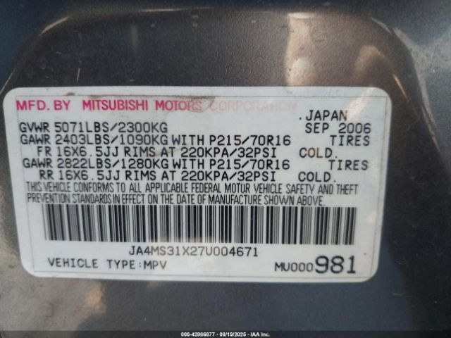 2007 MITSUBISHI OUTLANDER JA4MS31X27U004671 Photo 8