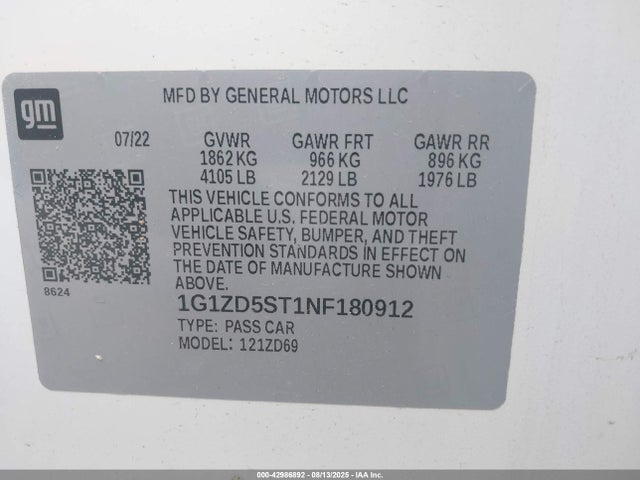 1G1ZD5ST1NF180912 Chevrolet lfv - direct injection, variable valve timing, gen 1 gmna