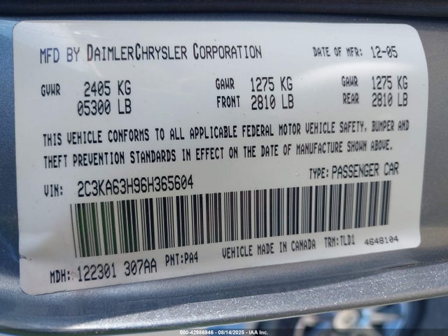 2006 CHRYSLER 300C 2C3KA63H96H365604 Photo 8
