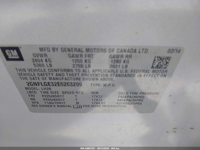 Chevrolet lfx - vvt, e85 max, aluminum 2014 2GNFLGE32E6263299 Image 9