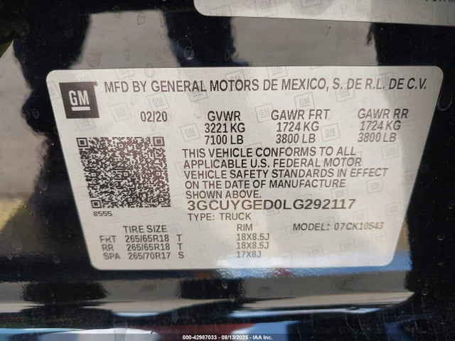 3GCUYGED0LG292117 Chevrolet l84 - di, dfm, alum, gen 5, var 2