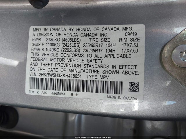 2HKRW5H3XKH418654 Honda k24w9/k24v9