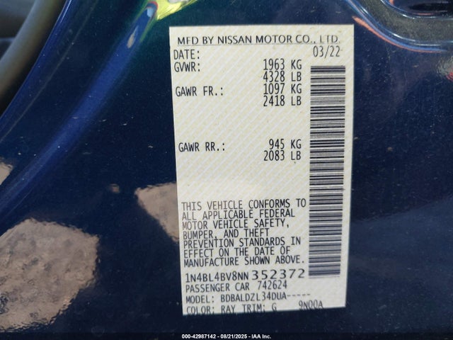 Nissan Altima 2022 1N4BL4BV8NN352372 Image 9