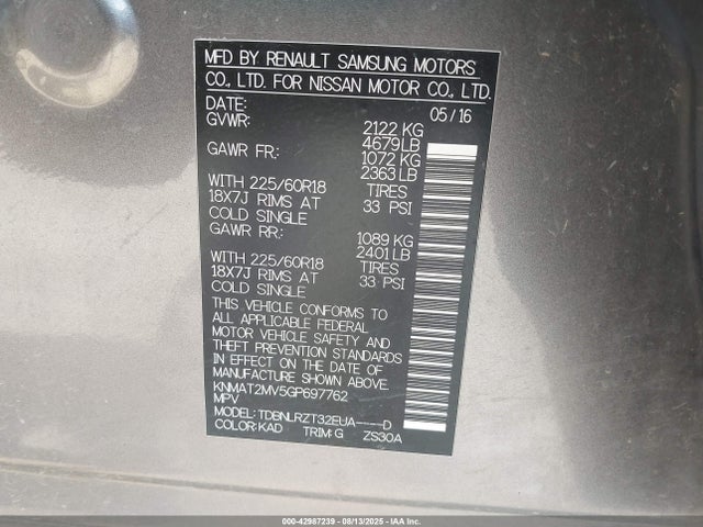 KNMAT2MV5GP697762 Nissan Rogue