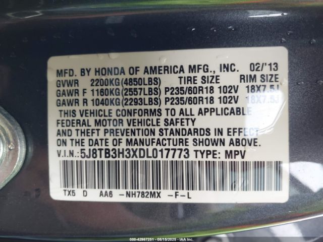 2013 ACURA RDX 5J8TB3H3XDL017773 Photo 8