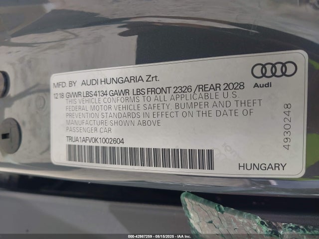 TRUA1AFV0K1002604 Audi TTS