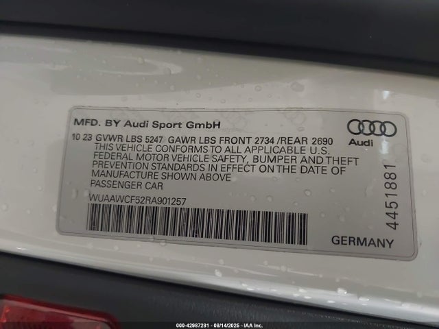 WUAAWCF52RA901257 Audi 2.9 Tfsi
