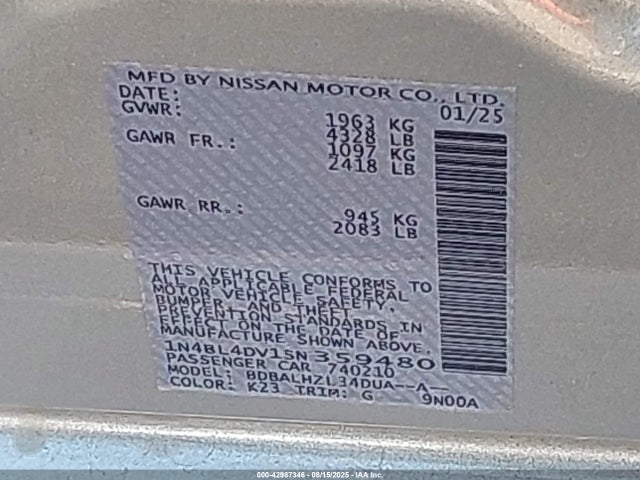 1N4BL4DV1SN359480 Nissan 2025