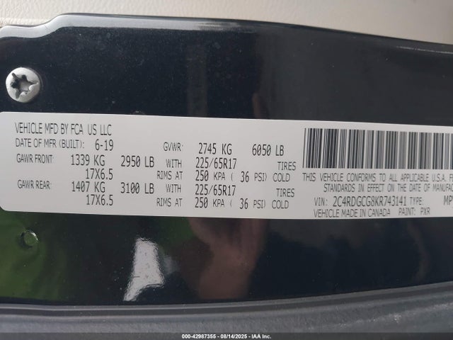 Dodge Grand Caravan Sxt 2019 2C4RDGCG8KR743141 Image 9