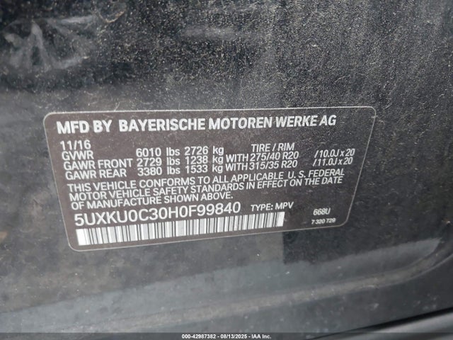 BMW X6 2017 5UXKU0C30H0F99840 Image 9
