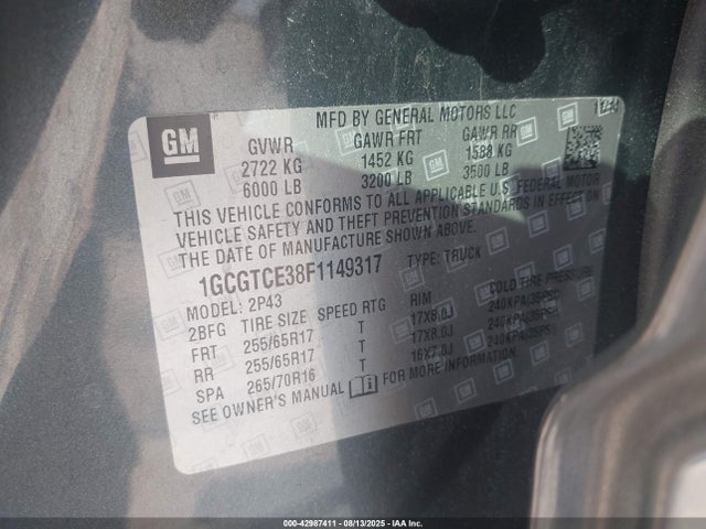 1GCGTCE38F1149317 Chevrolet lfx - sidi, vvt, e85 max, alum