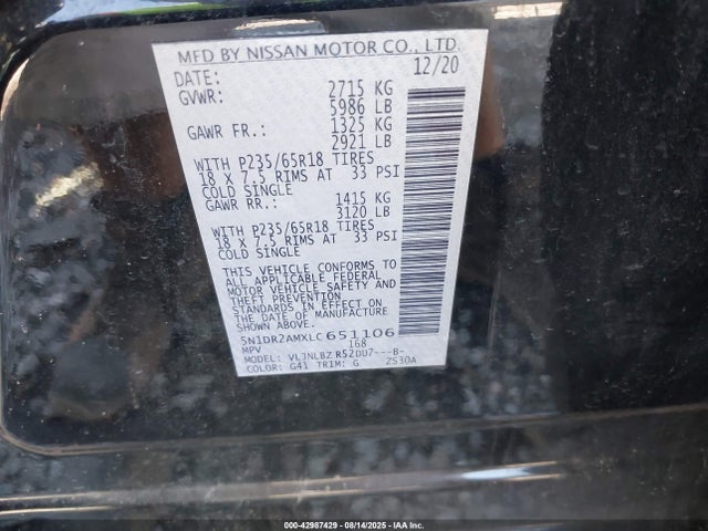 Nissan Pathfinder 2020 5N1DR2AMXLC651106 Image 9