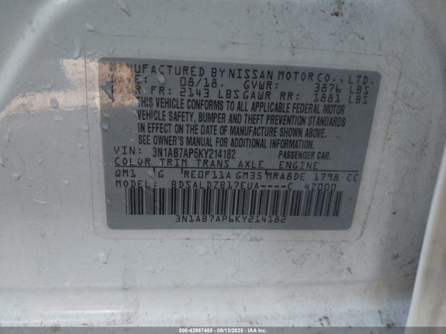 3N1AB7AP6KY214182 Nissan Sentra
