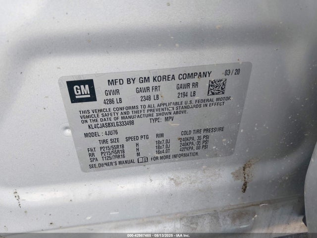 Aukcja sprzedaży 2020 Buick Encore Fwd Preferred, vin: KL4CJASBXLB333498, numer aukcji: 42987485