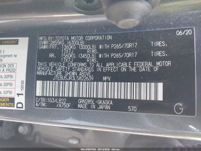 JTEBU5JR3L5822639 Toyota 1gr-fe